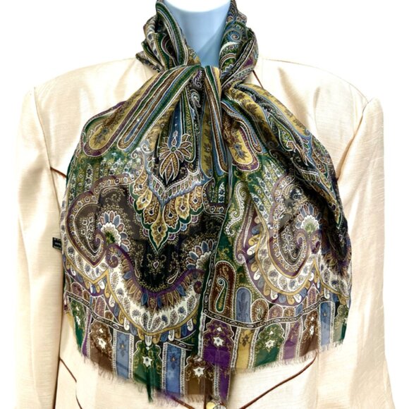 #37  Vintage  ETRO scarf is a luxurious piece made of 100% silk chiffon 56"x17" - Picture 2 of 11